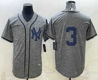 Mens New York Yankees #3 Babe Ruth No Name Grey Gridiron Cool Base Stitched Jersey